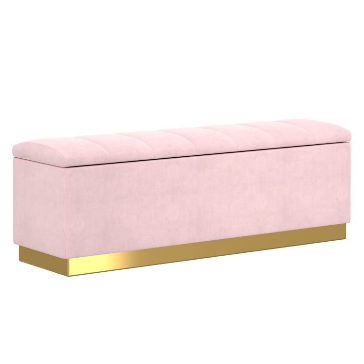 Faux Leather Storage Ottoman In Blush Pink, Contemporary Leather Storage Bench